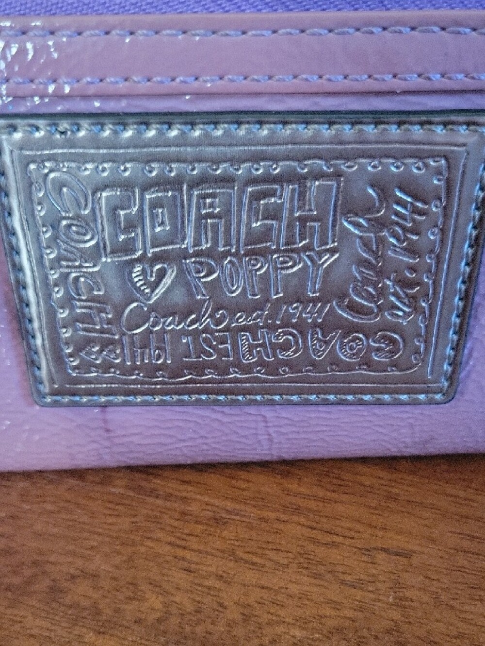 Coach Poppy Lavender Patent Zip Wallet with Silver Logo - Picture 16 of 16